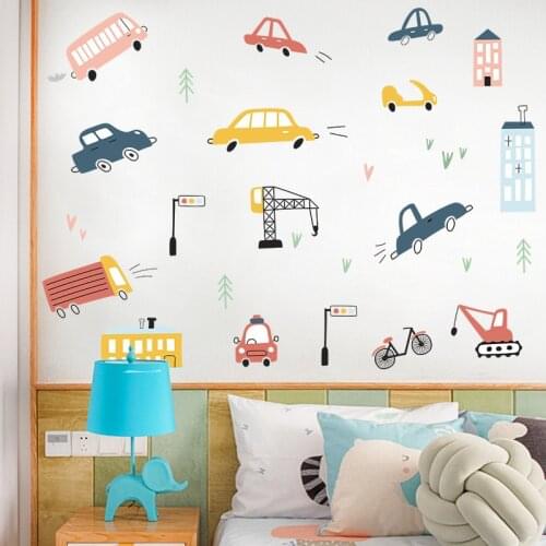 Cartoon Cars Wall Stickers For Kids Rooms Baby Children Bedroom Living Room Houses Decor Removable Art Mural Wall Decal Poster