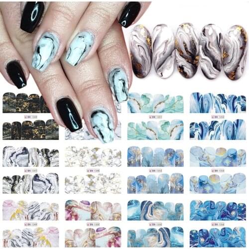 12 Design Marble Gradient Water Nail Stickers Texture Smudge Nail Watermark Decals DIY Skills To Decorate Nail Art Accessories