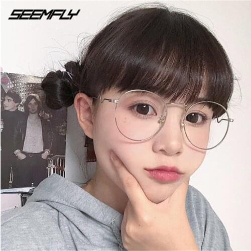 Seemfly Classic Trendy Lollipop Metal Big Frame Women Men Anti Blue Light Glasses Clear Lens Eyeglasses Vintage Optical Eyewear
