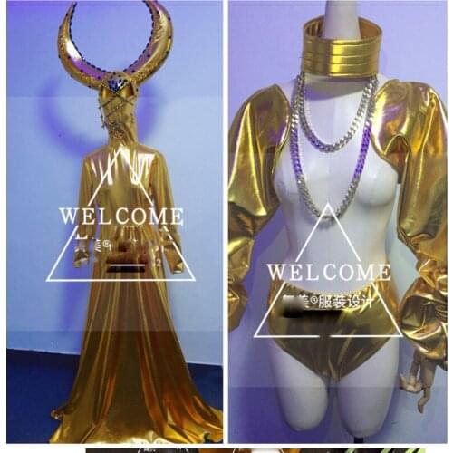 Future technology clothing Golden copper costume men women Egypt cosplay dress sexy clothing nightclub stage dance wear space