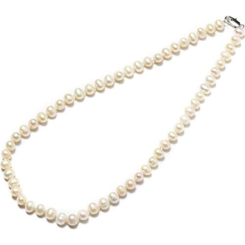 7-8 MM Freshwater Natural pearl Necklace with Long and thin inch add Pure white smooth Beads