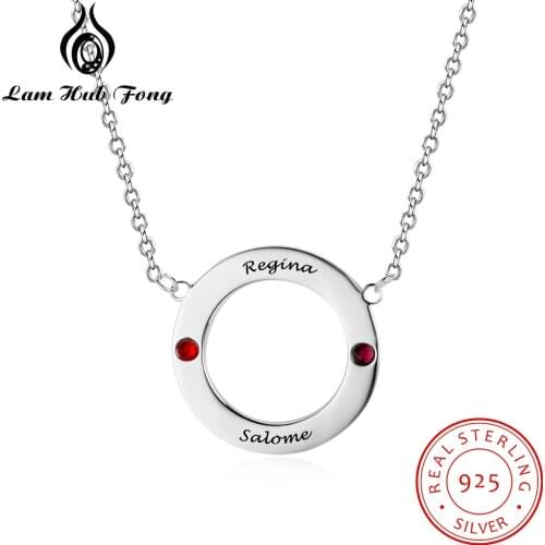 Personalized 925 Sterling Silver Round Circle Necklace Custom Birthstone Necklace Silver 925 Fine Jewelry (Lam Hub Fong)