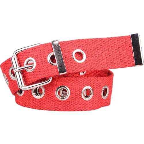 Punk Canvas Waist Belt Rivet Eyelet Studded Single Grommet Buckle Canvas Belt With Solid Metal Buckle and Eyelets