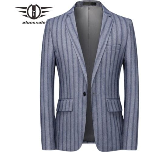 Plyesxale Light Blue Vertical Striped Blazer For Men 2020 Big Size Mens Casual Blazers Business Formala Blazer Suit Jacket Q391