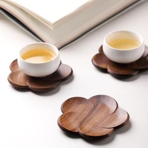 Walnut Wood Coasters Tea Coffee Cup Pad Placemats Decor Walnut Wood Coasters Durable Heat Resistant Decor Petal Drink Mat 1 Pcs
