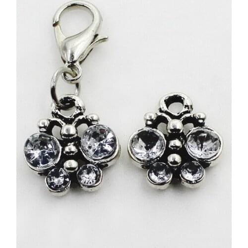 New Crystal White Butterfly 20pcs/lot Animals Dangle Charms Lobster Clasp DIY Jewelry Accessory Hanging Charms for Bracelets