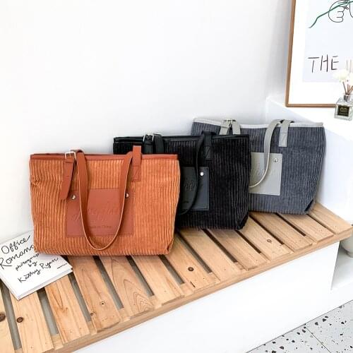 Popular Simple Female Daily Bag Autumn Corduroy Handbag Corduroy Lady Big Capacity Shoulder Bag Commuter Tote
