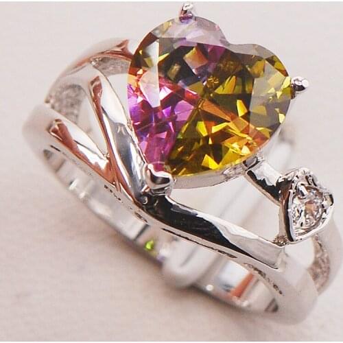 Rainbow Crystal Zircon Women 925 Sterling Silver Ring F725 Size 6 7 8 9 10