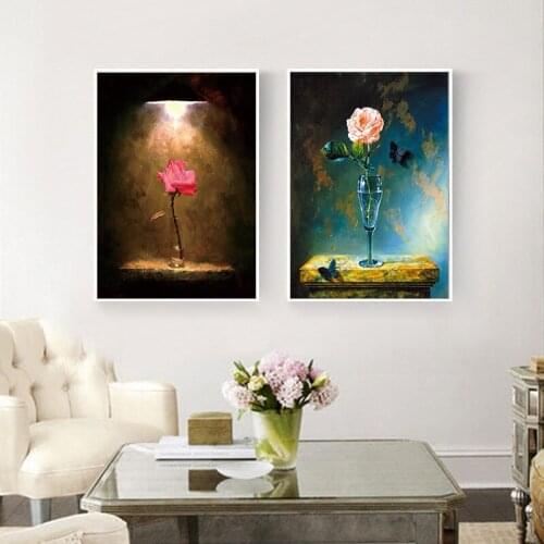 Retro Style Abstract Plant Flower Leaves Decoration Painting Canvas Background Wall The Living Room Frameless Picture Poster