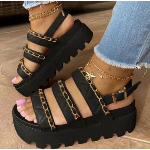 Open-toed Sandals Women Summer New Ins Chain Casual Sandals Word Platform Shoes for Women Sandals
