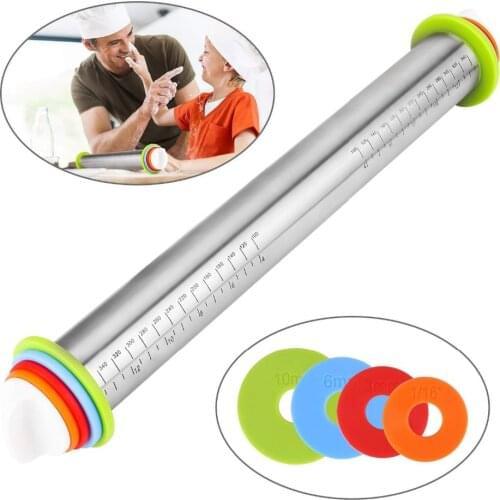 Rolling Pin Creative Kitchen Household Stainless Steel Rolling Pin With Dough Mat Dough Roller With 4 Removable Thickness Rings
