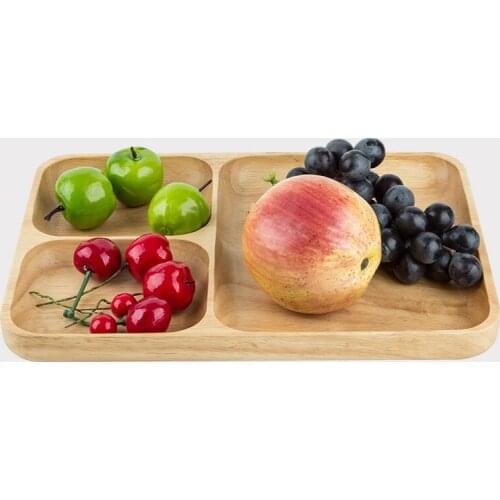 Solid Wood Snacks Plate Household Modern Style Multi-Slot Fruits Plate Eco Natural Acacia Wood Multi-Use Storage Tray