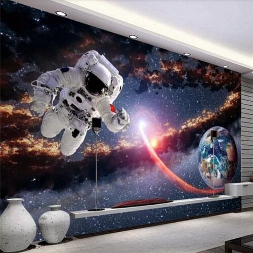 Wellyu Custom Wallpaper 3d Photo murals Space Astronaut Earth Planet Solar System Milky Way Background wall 3d papel de parede