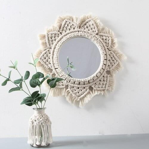 Macrame Mirror Handmade Tapestry Makeup Mirror Home Minimalist style Bedroom Decorative Mirrors Wall Mirror