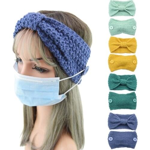 5 Pieces Women Winter Crochet Knitted Headband with Ear Protection Buttons Solid Color Elastic Headwrap Bowknot Center Turban Ea