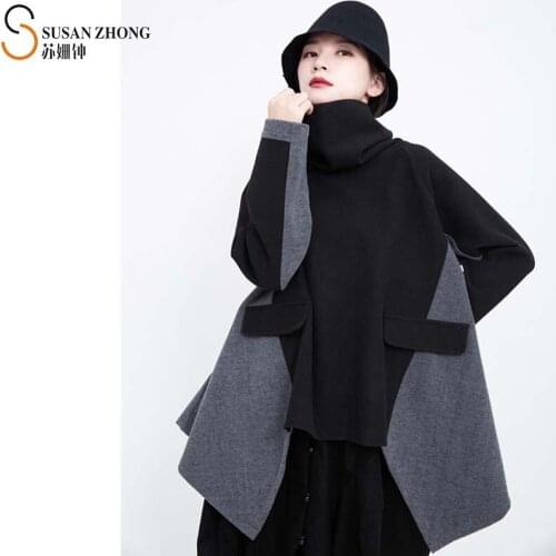 Women Hoodies Female Sweatshirt Tops Japan Style Designer Fall Spring Oversize A-Line Raglan Sleeve Color Combination Spliced