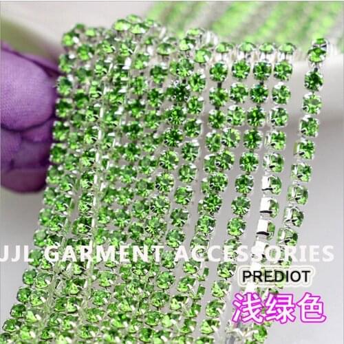 10 yards Silver base Peridot Color SS6 ss8 ss10 ss12 intensive Strass style diy beauty accessories sew on rhinestones