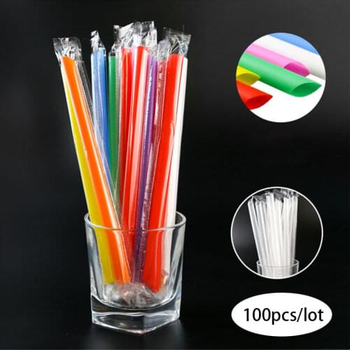 100pcs 1cm Wide Disposable Drinking Straws Mixed Colors Plastic Beverage Straws Pearl Milk Tea Plastic Strwas Party Bar Supply