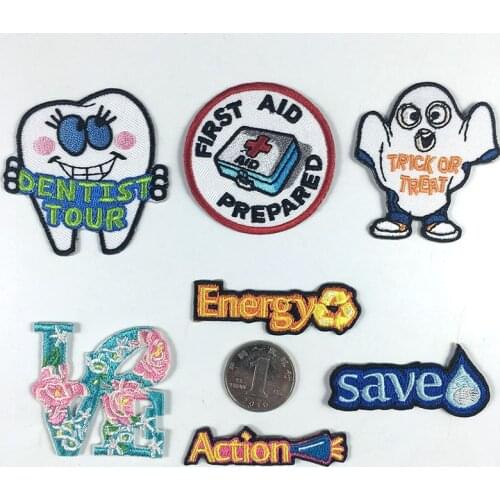 30pcs/lot Embroidery Patch Medicine box teeth kids letter Clothing Decoration sewing Accessory Diy Iron Heat Transfer Applique