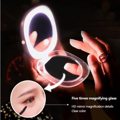 5 Color 5X Magnifying Lighted Makeup Mirror Light 2-face Mini LED Make Up Mirror USB Chargeable Portable Makeup Beauty Mirror