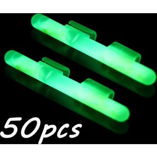 50PCS Green Fishing Float Lightstick Dark Glow Stick Fluorescent Light Useful Night Clip on Outdoor Fishing Accessory Tools