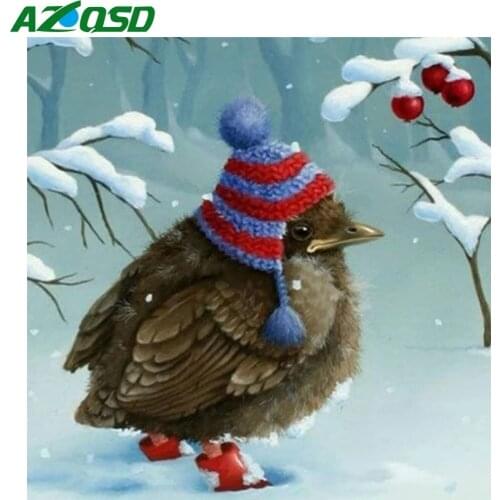 AZQSD Full Drill Diamond Painting Bird Snow Christmas Cross Stitch Rhinestones Diamond Embroidery Animal Mosaic Home Decor