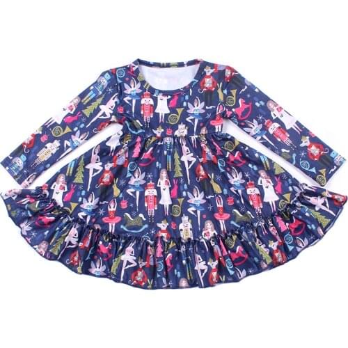2019 Boutique girls dress pretty girls Dancing Animal printed ruffle Dress Kids Long Sleeve cute dress party Milk Silk