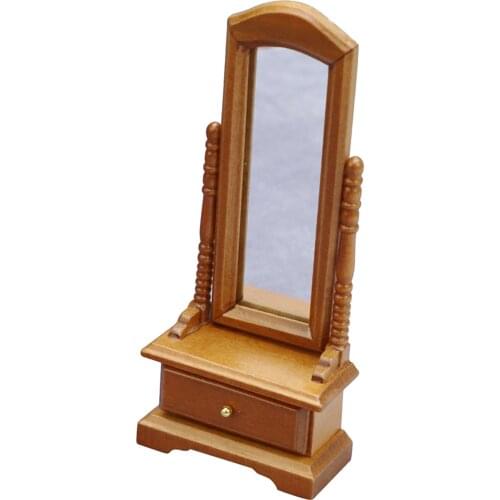 Cute 1:12 Doll House Wooden Dressing Mirror Miniature Furniture Bedroom Play