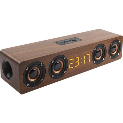 Wooden Portable Clock Wireless Bluetooth Speaker Stereo PC TV System Speaker Desktop Speaker Sound Post FM Radio Computer Speake