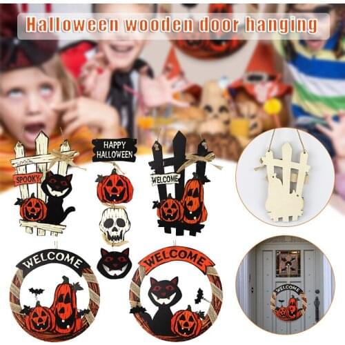 Wooden Welcome Sign Creative Halloween Theme Hanging Ornament Wall Art Decoration for Home Living Room Bedroom SAL99