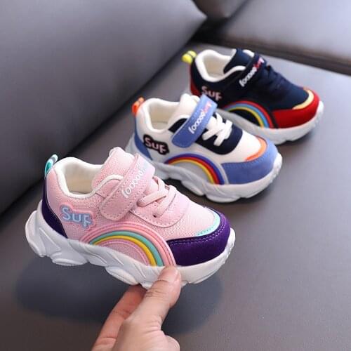 Spring and autumn 2021 new childrens shoes childrens Rainbow breathable baby walking shoes light soled functional shoes for