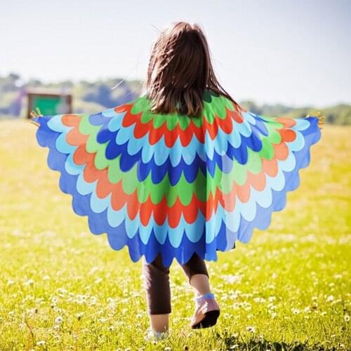 Children Girl Colorful Parrot Peacock Wings Cloak Suit Animal Cloak Makeup Costume Props Kids Halloween Cloak