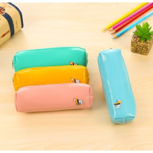 DL South Korea Korean men and women creative pen small stationery simple fresh and beautiful cute pony leather pencil bag