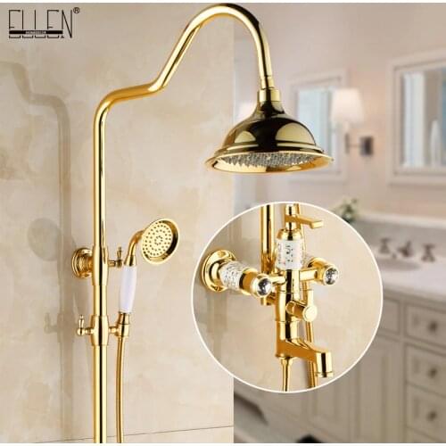 Bathroom Rain Shower Set Luxury Gold Brass Wall Mounted Bath Shower Rainfall Faucets with Hand Shower Kits Set ELS2008