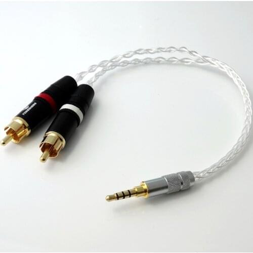 HIFI 2.5mm TRRS/4.4mm Balanced Male 3.5mm Jack to RCA Plug Aux Cable, 8x 1.0mm Silver Headphone Amp Wire