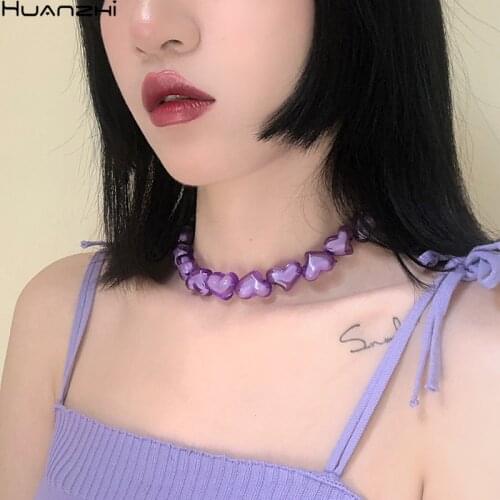 HUANZHI 2020 New Simple Transparent Heart Dice Acrylic Resin Colorful Bead Necklace Choker for Women Girls Jewelry