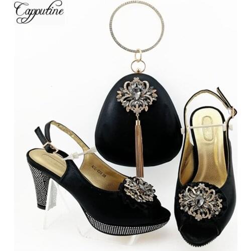 Italian Style Rhinestone Woman Shoes And Bag Set Summer Rhinestone High Heels Shoes And Purse Set For Party 9Colors On Sale