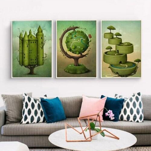 Canvas Painting Nordic Dream Cartoon Carousel Castle Abstract Wall Painting Poster Wall Pictures Kids Room Home Decor