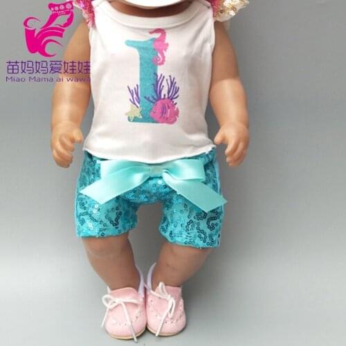 Doll shirt and pants set for 43cm baby doll clothes 18" girl doll summer ocean series clothes and pants