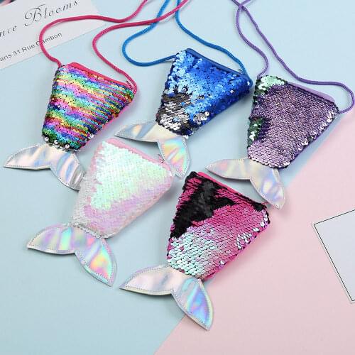 Girl Tail Sequins Coin Purse Girls Crossbody Bags Kids Sling Money Change Card Holder Wallet Purse Bag Pouch Gifts
