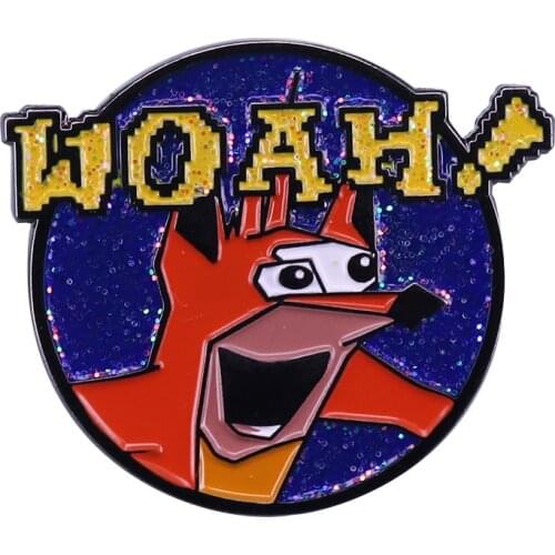 Crash Bandicoot "Woah!" glitter button badge game fans wonderful collection