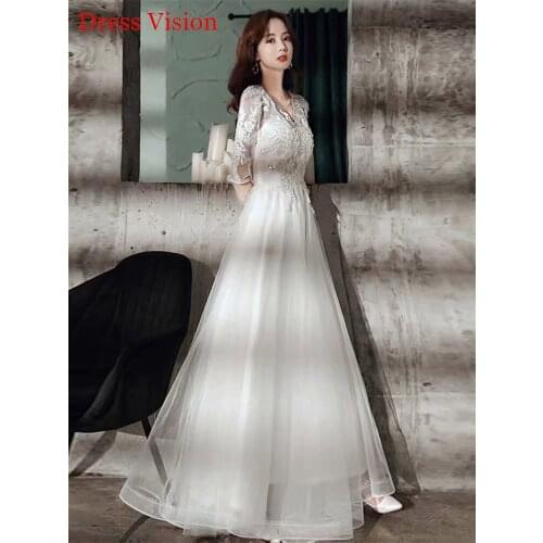 Vestidos Lace Appliques V-Neck Dress Robe De Mariage Wedding Dress Vestido De Noiva Party Gowns Half Sleeves
