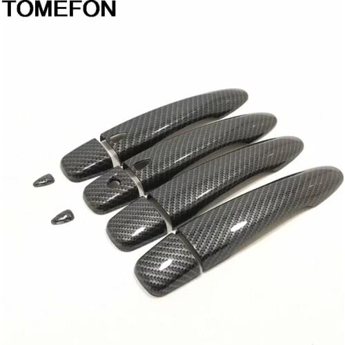 ABS Carbon Fiber Door Handle Cover With Smart Key Hole For Nissan Qashqai J11 2014 2015 2016 Catch Cap Molding Trims 10PCS