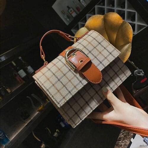 Fashion Womens Plaid Stripes Wool Belt Shoulder Bag 2021 New Famous Brand Bag Women Luxury New Vintage Crossbody Bags for Women