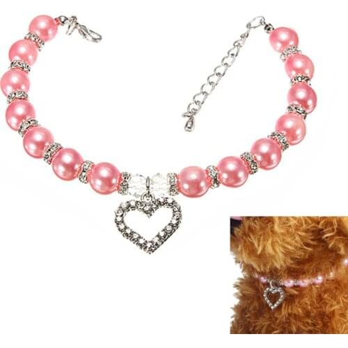 Fashion Dog Necklace Pet Puppy Dog Cat Pearl Jewelry Decorative Collar Pet Accessories Love Pendant For Small Dogs Cats Supply 4