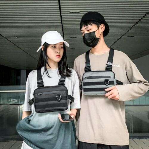 Male Letter Shoulder Square Waist Streetwear Bags Men Canvas Tactical Bag Men Bullet Street Hip Hop Chest Vest Pack Oxford Bag