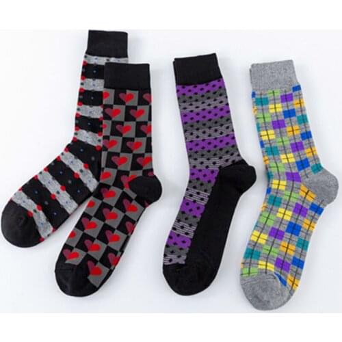Peonfly Combed Mens Cotton Casual Tube Dress Striped Plaid Pattern Comfortable Party Gift Classic Socks
