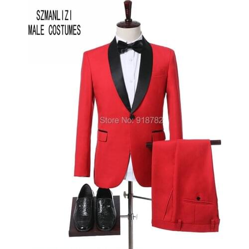 Costume Homme Mariage Simple Elegant 2018 New Designs Two Pieces Set Red Suit Black Shawl Men Prom Suits Wedding Groom Suit