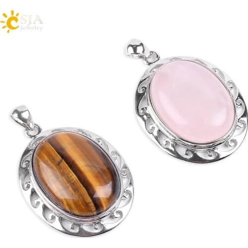 CSJA Reiki Natural Gem Stone Bead Necklace & Pendants Pendulum Tiger Eye Pink Quartz Crystals Healing Chakra Jewellery Gift E792