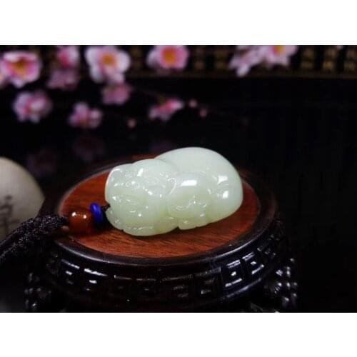 Natural hetian white jade handcarved zodiac pig pendant simple retro pendant temperament jewellery fashion for woman men